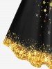 Robe de Soirée Brillante Grande Taille Imprimée Étoile à Paillettes - Noir 2X