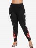 Plus Size Christmas Tree Hat Star Snowflake Glitter 3D Print Leggings - Rouge 3X