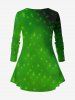 T-shirt Brillant 3D Flocon de Neige et Sapin de Noël Imprimé de Grande Taille à Paillettes - Vert XS