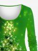 T-shirt Brillant 3D Flocon de Neige et Sapin de Noël Imprimé de Grande Taille à Paillettes - Vert XS