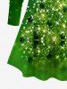 T-shirt Brillant 3D Flocon de Neige et Sapin de Noël Imprimé de Grande Taille à Paillettes - Vert XS