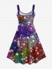 Plus Size Glitter Stars Colorblock Print Christmas A Line Party New Years Eve Dress -  