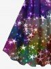 Plus Size Glitter Stars Colorblock Print Christmas A Line Party New Years Eve Dress -  