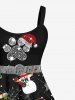 Robe Brillante Chapeau de Noël Chat Chien et Galaxie Imprimés Grande Taille - Noir S