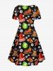 Plus Size Christmas Tree Hat Bear Ball Candy Snowflake Sled Print Cinched Dress -  