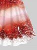 Robe de Soirée en Blocs de Couleurs 3D Etoile de Noël et Flocon de Neige Imprimés de Grande Taille à Paillettes - Rouge 3X