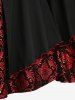 Gothic Plus Size Sparkling Sequin Floral Stamping Glitter Knitted Patchwork Cinched Ruffles Flare Sleeve Top -  