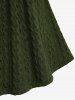 Plus Size Rhinestone Lace Trim Ruffles Belt Cable Knit Ribbed Textured Sweater -  