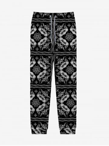 Gothic Vintage Skulls Pentagram Cross Graphic Print Drawstring Pocket Sweatpants For Men - BLACK - XXS