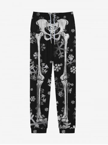 Gothic Ombre Snowflake Skeleton Print Christmas Drawstring Pocket Sweatpants For Men - BLACK - XS
