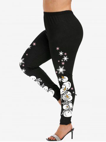 Plus Size Snowflake Snowman Side Print Christmas Skinny Leggings - BLACK - 2X