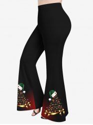 Plus Size Christmas Hat Tree Light Glitter 3D Print Flare Pants -  