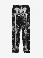 Gothic Ombre Snowflake Skeleton Print Christmas Drawstring Pocket Sweatpants For Men -  