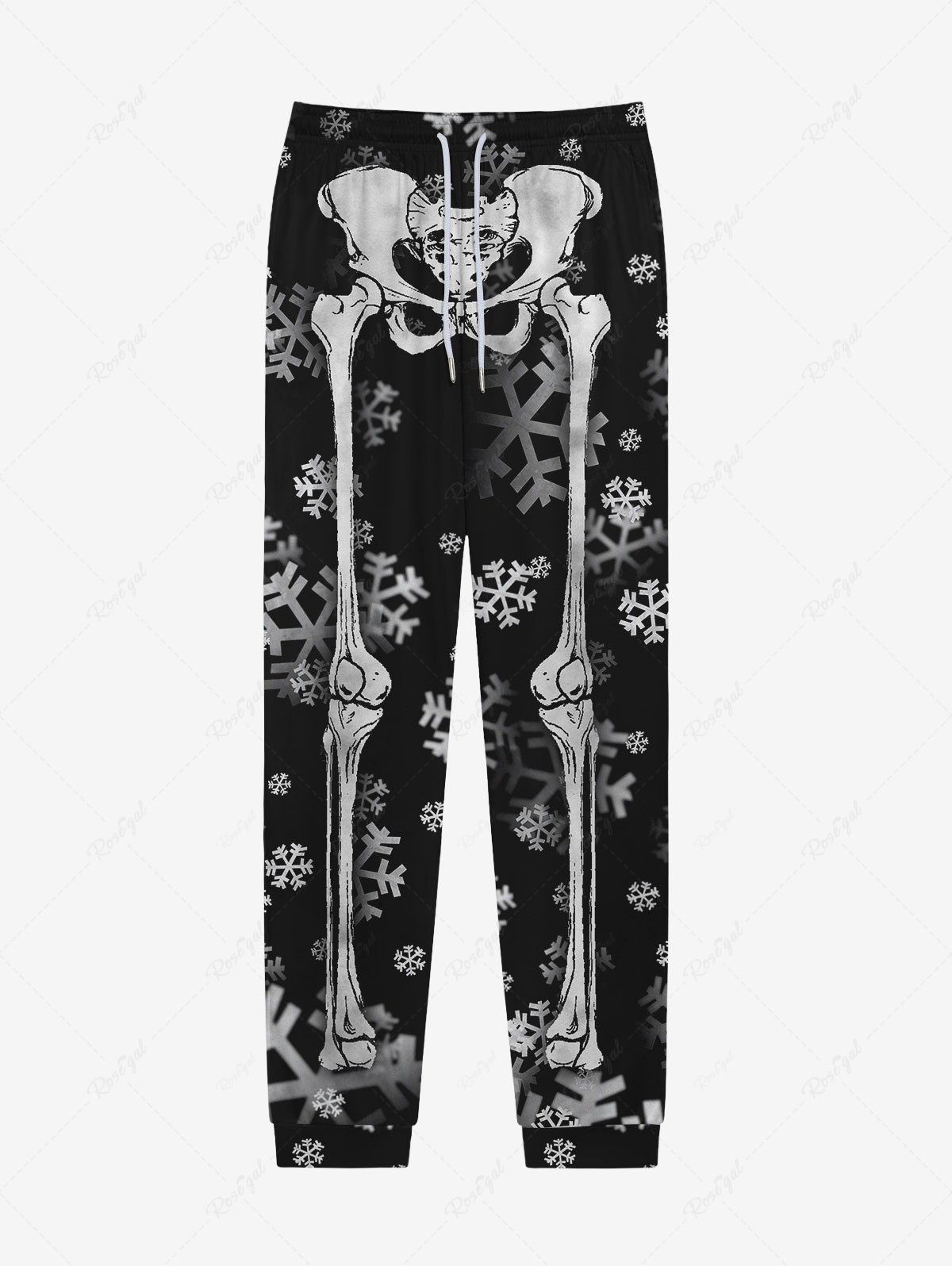 Unique Gothic Ombre Snowflake Skeleton Print Christmas Drawstring Pocket Sweatpants For Men  