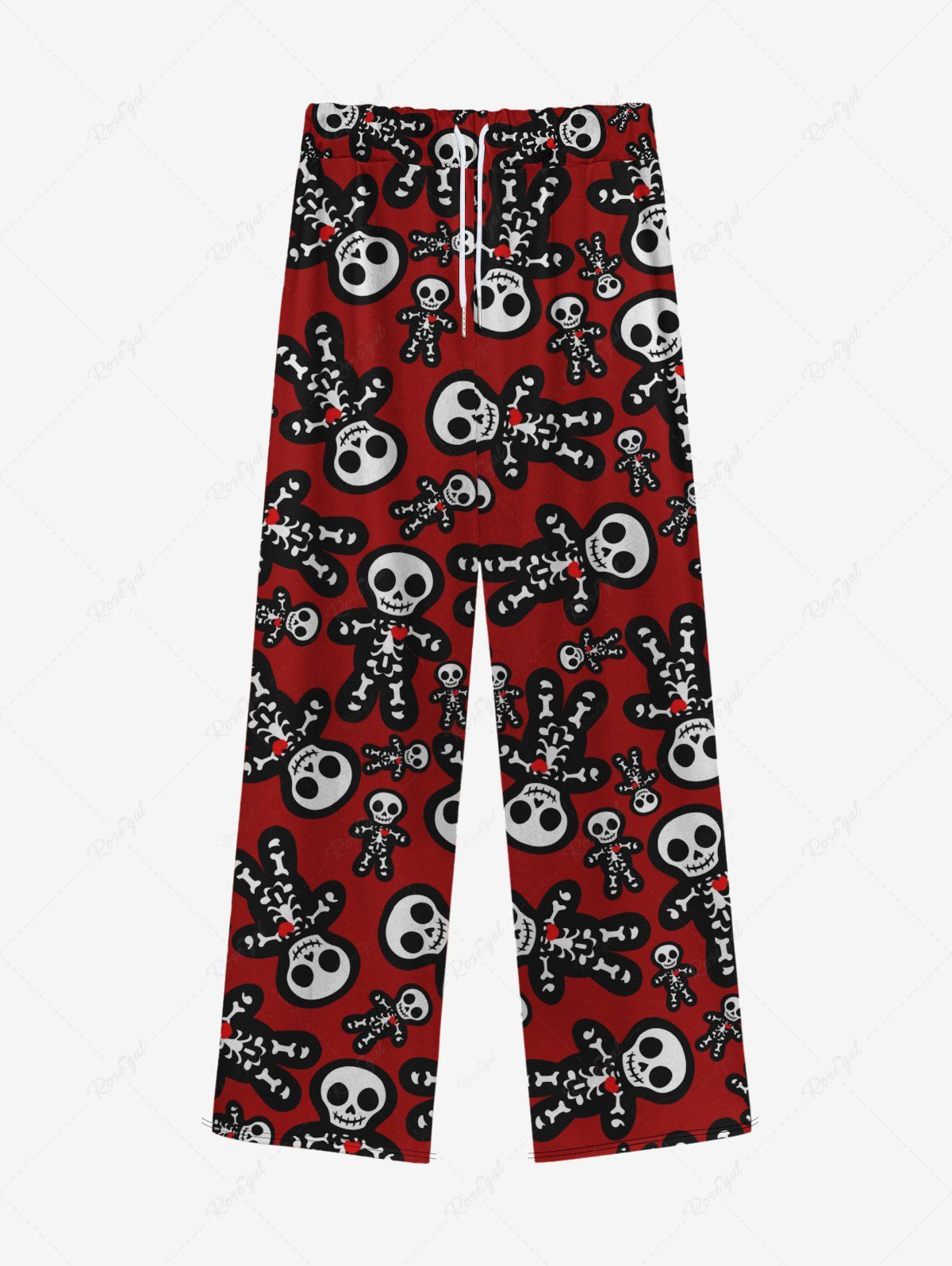 Pantalon de Survêtement Imprimé Crâne Adorable avec Cordon de Serrage Style Gothique pour Hommes Rouge 4XL
