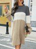 Colorblock Cable Knit Mini Sweater Dress -  