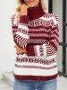 Contrast Tribal Geometric Graphic Turtleneck Sweater -  