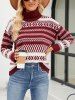 Contrast Tribal Geometric Graphic Turtleneck Sweater -  
