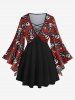 Gothic Cute Skull Skeleton Gingerbread Heart Print Christmas Flare Sleeves Lattice Blouse -  