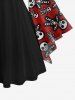 Gothic Cute Skull Skeleton Gingerbread Heart Print Christmas Flare Sleeves Lattice Blouse -  