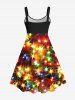 Plus Size Buckle Belt Grommets Stars Glitter Sparkling Sequin 3D Print Tank Party Dress -  