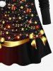 T-shirt Brillant 3D Etoile Sapin de Noël et Ruban Imprimés Grande Taille à Paillettes - Noir 5X