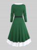 Plus Size Christmas Ruffles Two Tone Colorblock Print Layered Buckle Belt Midi Dress -  