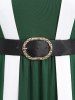 Plus Size Christmas Ruffles Two Tone Colorblock Print Layered Buckle Belt Midi Dress -  