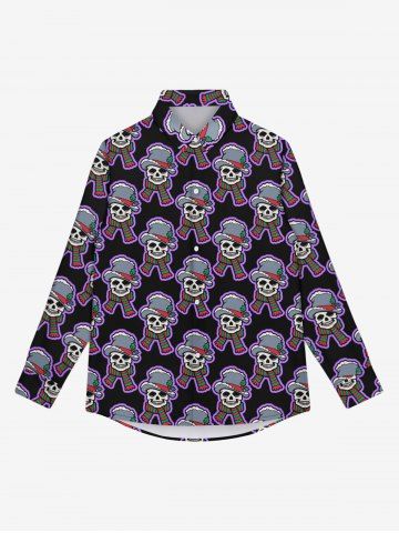 Gothic Christmas Hat Scarf Skull Print Buttons Shirt For Men - BLACK - L