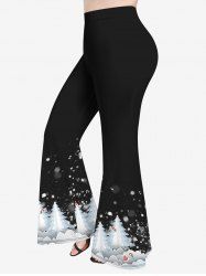 Plus Size Christmas Tree Hat Candy Snowflake Colorblock Print Flare Pants -  