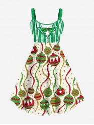 Robe Débardeur Rayée avec Nœud et Boule de Noël Grande-Taille - Vert S