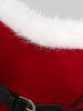 Christmas Fuzzy Trim Bowknot Buckle Belt Two Tone Velvet Tank Dress and Velvet Crop Coat Outfit -  