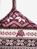 Tie Knot Knit Hooded Crop Top And Christmas Snowflake Flower Print Mini Dress Set -  