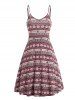 Tie Knot Knit Hooded Crop Top And Christmas Snowflake Flower Print Mini Dress Set -  