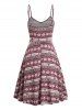 Tie Knot Knit Hooded Crop Top And Christmas Snowflake Flower Print Mini Dress Set -  