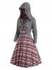 Tie Knot Knit Hooded Crop Top And Christmas Snowflake Flower Print Mini Dress Set -  