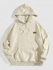 Men's Solid Color Label Design Fuzzy Fleece Kangaroo Pocket Hoodie and Drawstring Jogger Pants Set -  