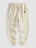 Men's Solid Color Label Design Fuzzy Fleece Kangaroo Pocket Hoodie and Drawstring Jogger Pants Set -  