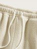 Men's Solid Color Label Design Fuzzy Fleece Kangaroo Pocket Hoodie and Drawstring Jogger Pants Set -  