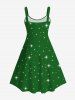 Plus Size Glitter Stars Christmas Hat Ball Gift Box Cat Letters Bowknot Print A Line Party Dress -  