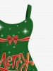 Plus Size Glitter Stars Christmas Hat Ball Gift Box Cat Letters Bowknot Print A Line Party Dress -  