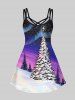 Plus Size Colorful Galaxy Colorblock Christmas Tree Snowflake Print Crisscross A Line Cami Dress -  