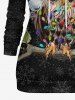 Sweat à Capuche à Corde Imprimé Hibou et Flocon de Neige de Noël Grande Taille - Noir M