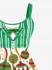 Plus Size Christmas Ball Bowknot Tie Stripe Ribbon Print Tank Dress -  