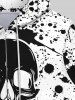 Gothic Halloween Ink Splatter Skull Print Zip Up Pockets Drawstring Hoodie For Men -  