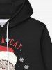Gothic Christmas Hat Cat Letters Snowflake Print Fleece Lining Drawstring Hoodie For Men -  
