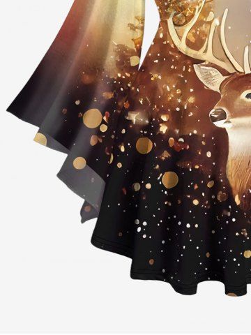 Plus Size Glitter Sparkling Christmas Tree Elk Sequins Ombre Galaxy Print Crisscross T-shirt
