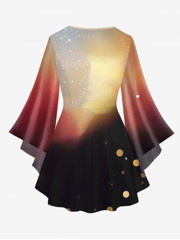 Plus Size Glitter Sparkling Christmas Tree Elk Sequins Ombre Galaxy Print Crisscross T-shirt