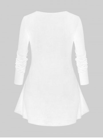 Plus Size Christmas Snowman Scarf Buttons Print Long Sleeve T-shirt