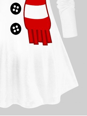 Plus Size Christmas Snowman Scarf Buttons Print Long Sleeve T-shirt